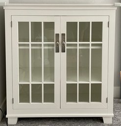 White 2-door Tempered Glass Front Cabinet With Brushed Nickle Pulls