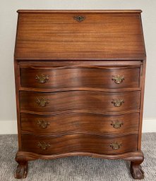 Antique Maddox Mahogany Colonial Secretary Desk With Carved Feet And Dovetail Drawers