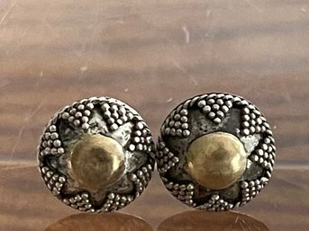 22K Gold & Sterling Silver Granulated Button Earrings - 1.5 Grams