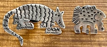 Sterling Silver Signed 1987 RL Armadillo & Fish Pin - Total Weight - 4.9 Grams