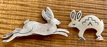 Native American - Sterling Silver E WIllie & JP Signed Hare Bunny Pins - Total Weight 6.6 Grams