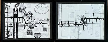 Pair Of Leah Beeferman Gowanus Original Ink Art In Frame - History, Fact, & Fantasy