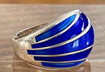 David Anderson Norway Sterling Silver And Blue Enamel Dome Ring - Size 5 - Total Weight 7.6 Grams