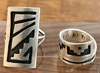 2 Vintage Zuni Sterling Silver Rings - Size 5.5 - 5.75 - Total Weight 11 Grams