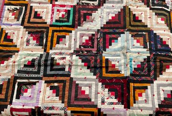 Antique Log Cabin Hand Made Quilt (as Is) Cutter Or For Parts