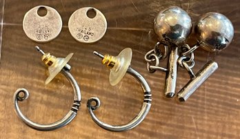 2 Pairs Of Sterling Silver Earrings - Thailand - 1 Pair Of Ball & Chain Cuff Links Mexico - Weight 14.9 Grams