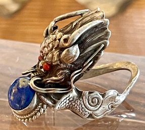 Vintage Ornate Sterling Silver Lapis Lazuli Ring Size 8 - Total Weight 7.1 Grams
