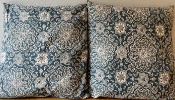 Pair Of Pottery Barn Blue & White Boho Pillow Covers With Inserts