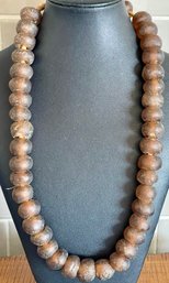 Vintage African Recycled Amber Glass Ghana 24 Inch Necklace Strung On Natural Rafia