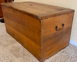 Antique Hand Made Wood Trunk With Metal Handles