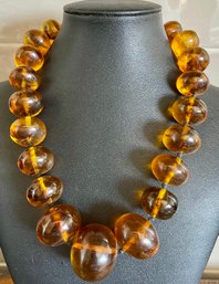 Vintage Gerda Lynggaard For Monies Co -Amber Graduated Bead Ball 18 Inch Necklace