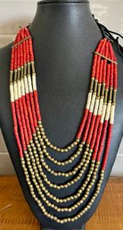 Vintage Naga Tribal Bib Statement Necklace 26 - 34 Inch Drop