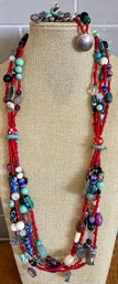 Glass Bead Multi Strand Fetish Necklace - Earrings - Bracelet - Buffalo Nickel Clasp - Scarab - Turquoise