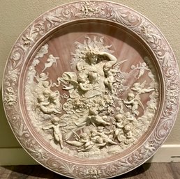 Stunning Large Incolay Stone Cameo Round Wall Plaque