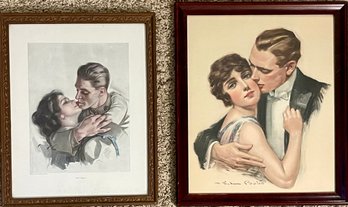 Frank Graham Cootes Antique Frame Artwork A Stolen Kiss, And Harrison Fischer 1918 Print My Man Signed