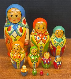 Vintage Hand Painted 11-piece Russian Nesting Doll