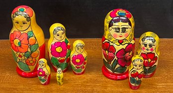 (2) Vintage Hand Painted 5 And 3 - Piece Hand Painted Russian Nesting Dolls