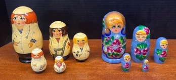 (2) Vintage 5 Piece Hand Painted Russian Nesting Dolls - (1) Doctor