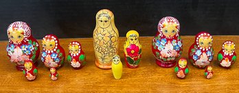 (3) Small Vintage 5 And 3 Piece Hand Painted Russian Nesting Dolls