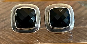 David Yurman Sterling Silver And Faceted Black Onyx Framed Omega Back Earrings  11.9 Grams