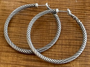 David Yurman Sterling Silver Cable Hoop Earrings Signed 13.7 Grams