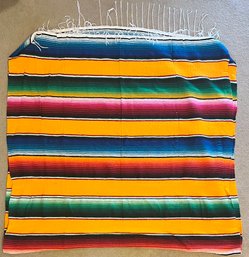 Vintage Hand Woven Mexico Sarape Multi Color Stripe Blanket - 80' X 40'