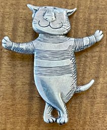 Signed Eman Govey Designer Sterling Silver Happy Dancing Cat Pin - Total Weight 5.3 Grams