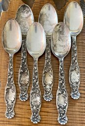 160 Grams Total - (6) Whiting Manufacturing Co. Heraldac 1880 Sterling Silver 6' Tea Spoons Mono