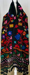 Vintage Flora & Fauna Hand Embroidered Mexican Textile - Folk Art