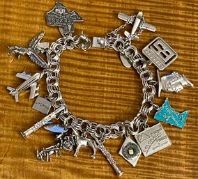 Vintage Wells Sterling Silver Charm7 Inch Bracelet With Extensive Charms - Total Weight - 50.2 Grams