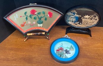 Chinese Blooming Flower Smiling In Spring Shadow Box, Cork Diorama (as Is), Asian Carved Shell Shadow Box