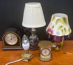 (3) Vintage Miniature Lamps - One Matson - With Seth Thomas And Europa Clocks