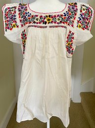 1960's Mexico Hand Embroidered Floral Heavy Cotton Shirt