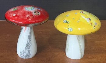 (2) Art Glass Millefiori Mushrooms