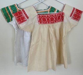 2 1960's Mexico Hand Embroidered Shirts Tops (as Is)