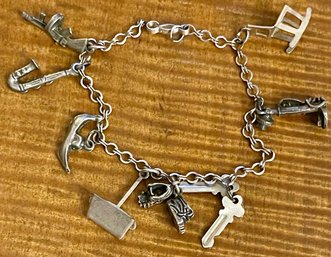 Antique Sterling Silver 7 Inch Charm Bracelet - Total Weight - 11 Grams
