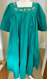 Vintage Naqui Pakistan Hand Embroidered Green Cotton Dress - One Size Fits All