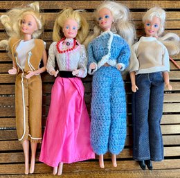 1966 Barbie Dolls - Philippines - Designer Clothing - Knitted Pant Suit - Jeans - Boots - Faux Suede Skirt