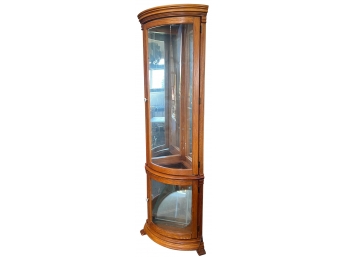 Oak 76' Corner Lighted Curio Cabinet With Glass Shelves