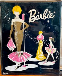 1963 Black Barbie Case Closet W Drawers & Clothing - 1966 Skipper Doll - Designer Faux Leather 60's Suite