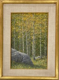 Vintage Gold Framed Aspen Tree Oil Painting Signed