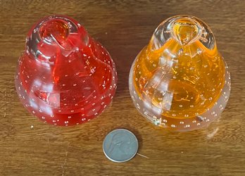 Pair Of Murano Style Art Glass Controlled Bubble Pear Paper Weights,