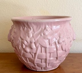 Vintage McCoy Pottery Basketweave - Berries & Leaves  Jardiniere Planter Flower Pot Pink