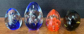 (3) Vintage Hand Blown Art Glass Egg Paper Weights