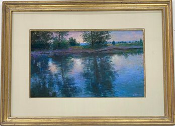 Summer Evening Original Pastel Landscape Signed  With  Gold Frame