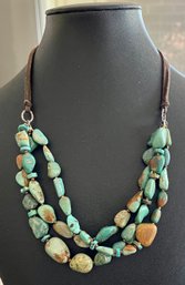 Peyote Bird Sterling Silver And Turquoise Multi Strand And Leather Cord 18' Necklace