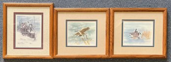 (3) Original Signed Dorothy Speiser Limited Edition Geese Prints In Oak Frames