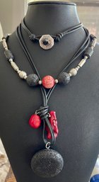 Athens Protasis Coral Branch And Black Bead Necklace And Assorted Silver And Bead Necklace