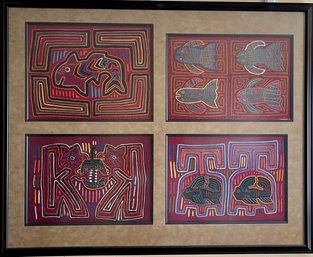 Gorgeous 4 Panel Mola Textiles Panama - Framed And Matted