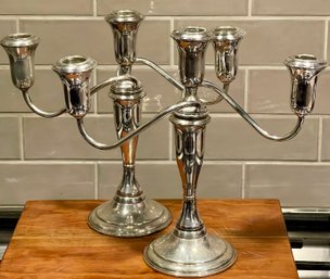 Schweitzer Silver CO 2 Sterling Silver Weighted Two Arm - 3 Candle Holder Candelabras Total Weight 1238 Grams